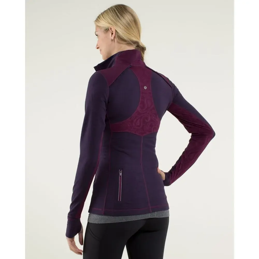Lululemon Star Runner Pullover Hyper Stripe Plum/Plum Women 10 Half Zip Stretch